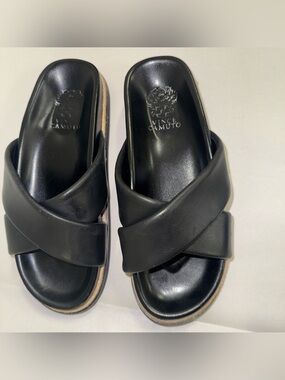 Vince Camuto Black Cross-Band Slide Sandals